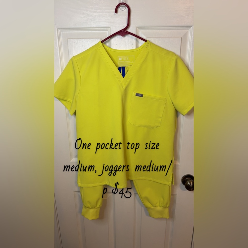 Figs Bright Yellow Short Sleeve Tee and joggers